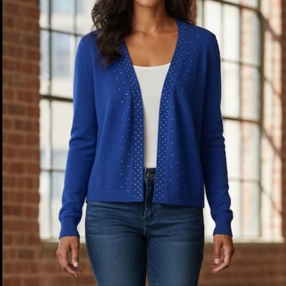 Ann Taylor women's Cardigan knitted,silver studs, oversized cotton blend sz S. - Picture 16 of 16